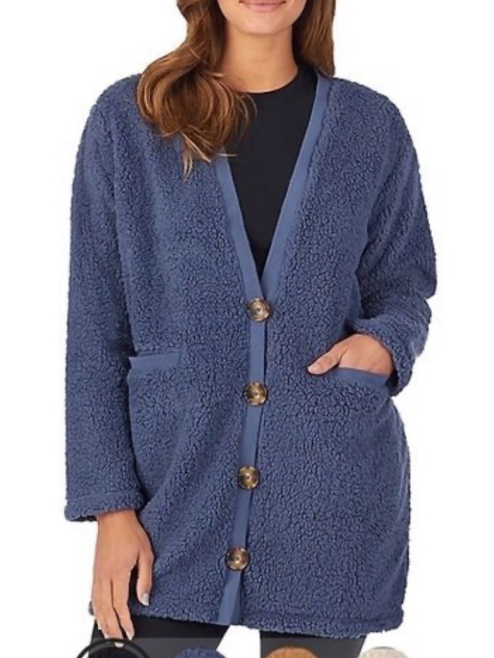 Koolaburra Navy Blue Sherpa Button-Front Jacket Sz XL